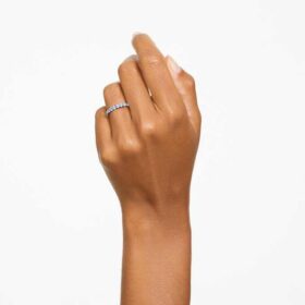 Anillo Matrix de corte redondo, azul, chapado en rodio