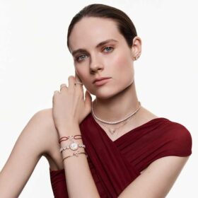 Anillo Matrix Vittore de corte redondo, blanco, chapado en tono oro rosa