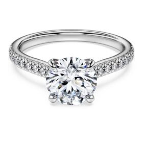 Anillo solitario Eternity con diamantes cultivados en laboratorio, 1,7 quilates en total, forma redonda, oro blanco de 14 quilates