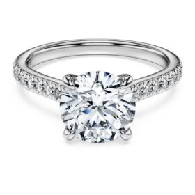 Anillo solitario Eternity con diamantes cultivados en laboratorio, 2,2 ct en total, forma redonda, oro blanco de 14K