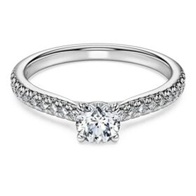 Anillo solitario Eternity con diamantes cultivados en laboratorio de 0,7 ct en total, forma redonda, oro blanco de 14K
