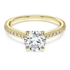 Anillo solitario Eternity con diamantes cultivados en laboratorio de 1,2 quilates en total, forma redonda, oro amarillo de 14 quilates