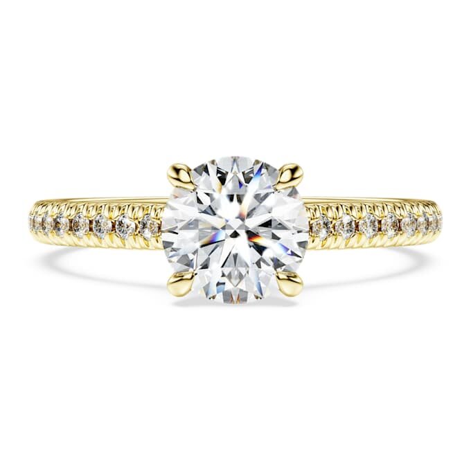 Anillo solitario Eternity con diamantes cultivados en laboratorio de 1,2 quilates en total, forma redonda, oro amarillo de 14 quilates Anillo solitario Eternity con diamantes cultivados en laboratorio de 1,2 quilates en total, forma redonda, oro amarillo de 14 quilates
