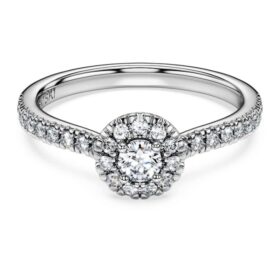 Anillo solitario «Eternity Halo» con diamantes cultivados en laboratorio, 0,45 quilates en total, forma redonda, plata de ley Anillo solitario «Eternity Halo» con diamantes cultivados en laboratorio, 0,45 quilates en total, forma redonda, plata de ley
