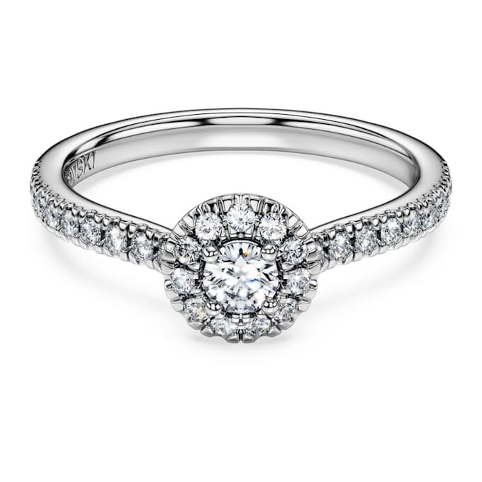Anillo solitario «Eternity Halo» con diamantes cultivados en laboratorio, 0,45 quilates en total, forma redonda, plata de ley Anillo solitario «Eternity Halo» con diamantes cultivados en laboratorio, 0,45 quilates en total, forma redonda, plata de ley
