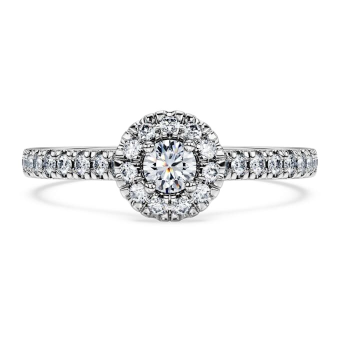 Anillo solitario «Eternity Halo» con diamantes cultivados en laboratorio, 0,45 quilates en total, forma redonda, plata de ley Anillo solitario «Eternity Halo» con diamantes cultivados en laboratorio, 0,45 quilates en total, forma redonda, plata de ley