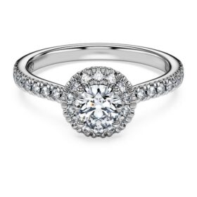 Anillo solitario Eternity Halo con diamantes cultivados en laboratorio, 0,8 ct en total, forma redonda, oro blanco de 14K