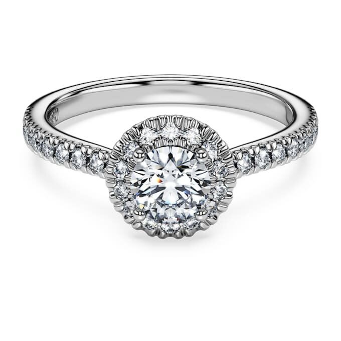Anillo solitario Eternity Halo con diamantes cultivados en laboratorio, 0,8 ct en total, forma redonda, oro blanco de 14K Anillo solitario Eternity Halo con diamantes cultivados en laboratorio, 0,8 ct en total, forma redonda, oro blanco de 14K