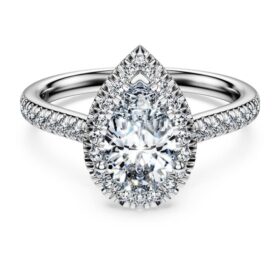 Anillo solitario Eternity Halo con diamantes cultivados en laboratorio, 1,3 quilates en total, forma de pera, oro blanco de 14K Anillo solitario Eternity Halo con diamantes cultivados en laboratorio, 1,3 quilates en total, forma de pera, oro blanco de 14K