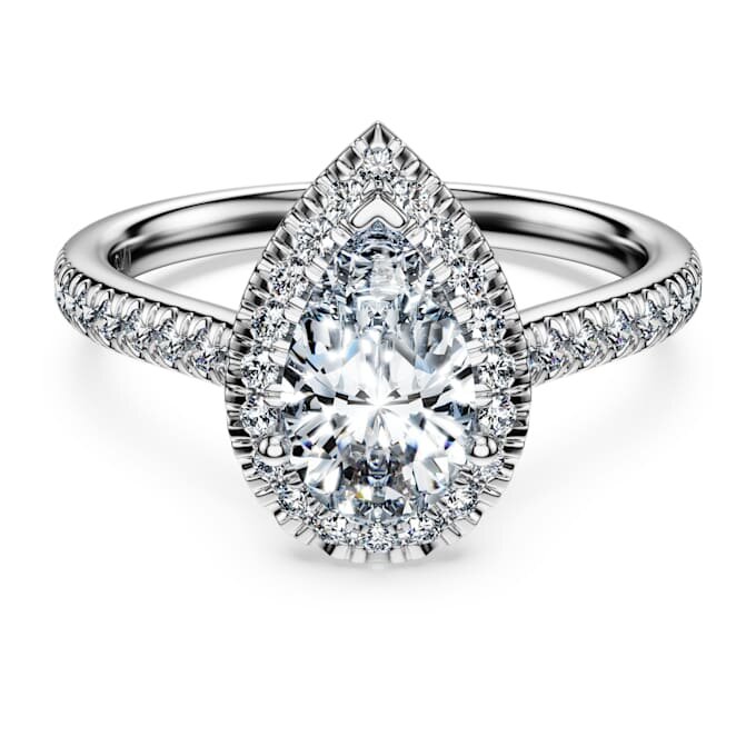Anillo solitario Eternity Halo con diamantes cultivados en laboratorio, 1,3 quilates en total, forma de pera, oro blanco de 14K Anillo solitario Eternity Halo con diamantes cultivados en laboratorio, 1,3 quilates en total, forma de pera, oro blanco de 14K