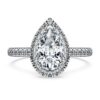 Anillo solitario Eternity Halo con diamantes cultivados en laboratorio, 1,3 quilates en total, forma de pera, oro blanco de 14K Anillo solitario Eternity Halo con diamantes cultivados en laboratorio, 1,3 quilates en total, forma de pera, oro blanco de 14K