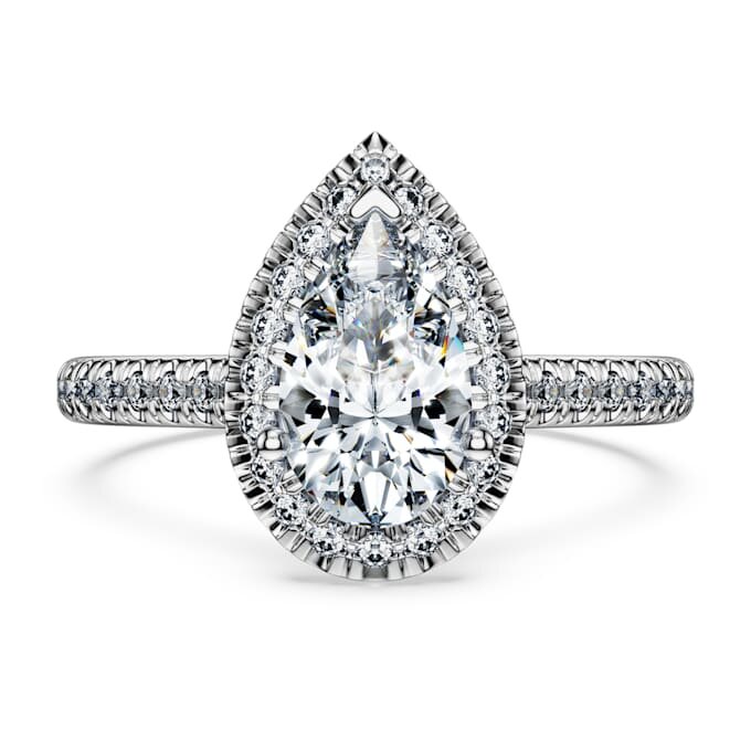 Anillo solitario Eternity Halo con diamantes cultivados en laboratorio, 1,3 quilates en total, forma de pera, oro blanco de 14K Anillo solitario Eternity Halo con diamantes cultivados en laboratorio, 1,3 quilates en total, forma de pera, oro blanco de 14K