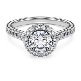 Anillo solitario Eternity Halo con diamantes cultivados en laboratorio, 1,33 quilates en total, forma redonda, oro blanco de 14 quilates