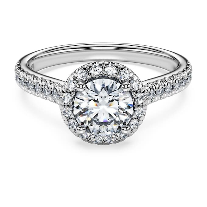 Anillo solitario Eternity Halo con diamantes cultivados en laboratorio, 1,33 quilates en total, forma redonda, oro blanco de 14 quilates Anillo solitario Eternity Halo con diamantes cultivados en laboratorio, 1,33 quilates en total, forma redonda, oro blanco de 14 quilates