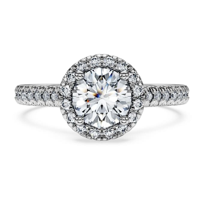 Anillo solitario Eternity Halo con diamantes cultivados en laboratorio, 1,33 quilates en total, forma redonda, oro blanco de 14 quilates Anillo solitario Eternity Halo con diamantes cultivados en laboratorio, 1,33 quilates en total, forma redonda, oro blanco de 14 quilates