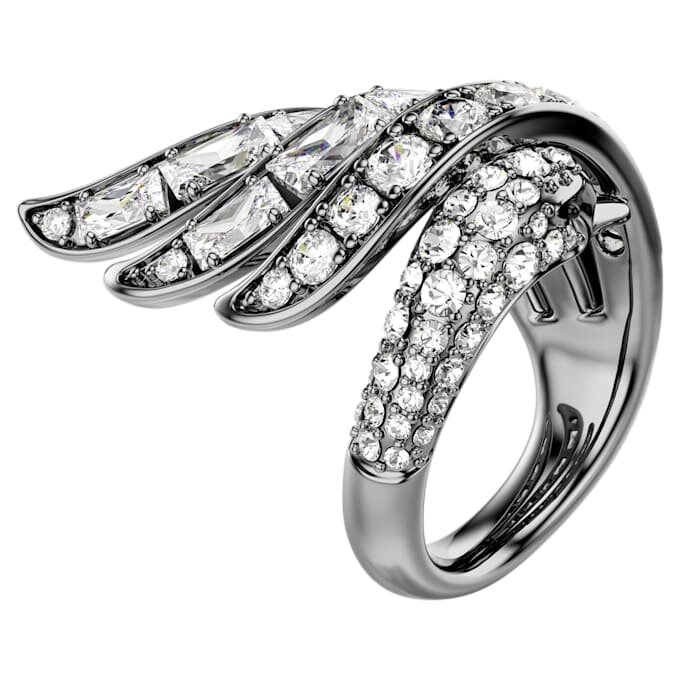 Anillo «Swan» de la colección Vienna, blanco, chapado en rutenio Anillo «Swan» de la colección Vienna, blanco, chapado en rutenio