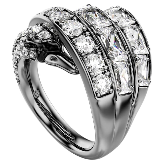 Anillo «Swan» de la colección Vienna, blanco, chapado en rutenio Anillo «Swan» de la colección Vienna, blanco, chapado en rutenio