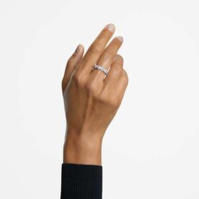 Anillo Una Angelic, corte redondo, blanco, chapado en rodio
