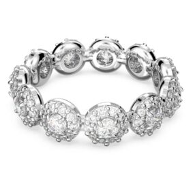Anillo Una Angelic, corte redondo, blanco, chapado en rodio