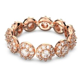 Anillo Una Angelic, corte redondo, blanco, chapado en tono oro rosa