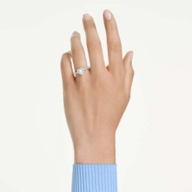 Anillo «Una» con motivo Angelic, cortes mixtos, corazón, blanco, chapado en rodio