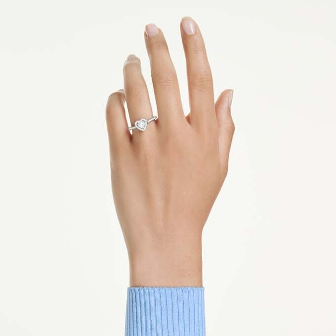 Anillo «Una» con motivo Angelic, cortes mixtos, corazón, blanco, chapado en rodio Anillo «Una» con motivo Angelic, cortes mixtos, corazón, blanco, chapado en rodio