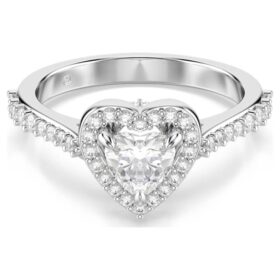 Anillo «Una» con motivo Angelic, cortes mixtos, corazón, blanco, chapado en rodio