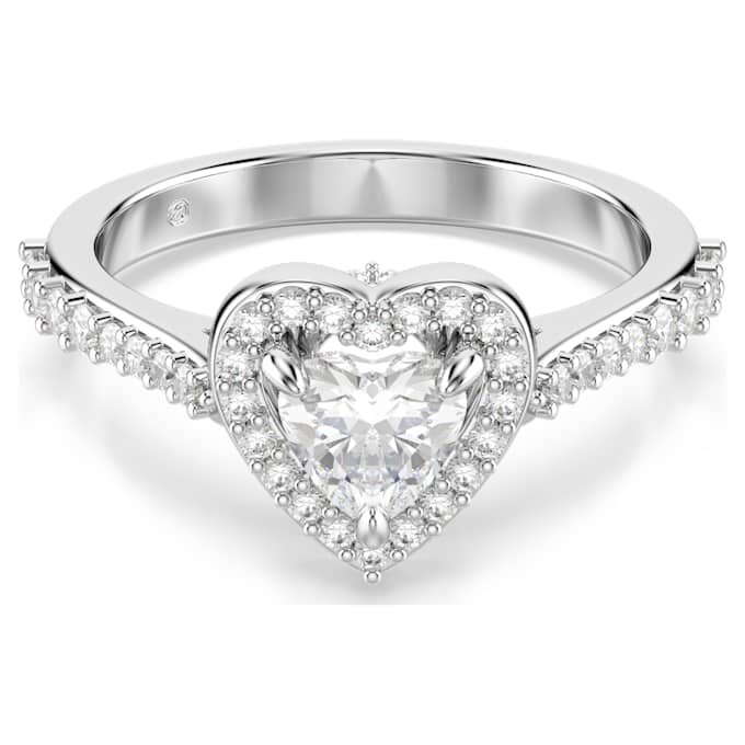 Anillo «Una» con motivo Angelic, cortes mixtos, corazón, blanco, chapado en rodio Anillo «Una» con motivo Angelic, cortes mixtos, corazón, blanco, chapado en rodio