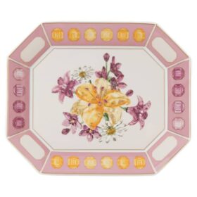 Bandeja Idyllia de porcelana, motivo de cristal, flores, grande, rosa