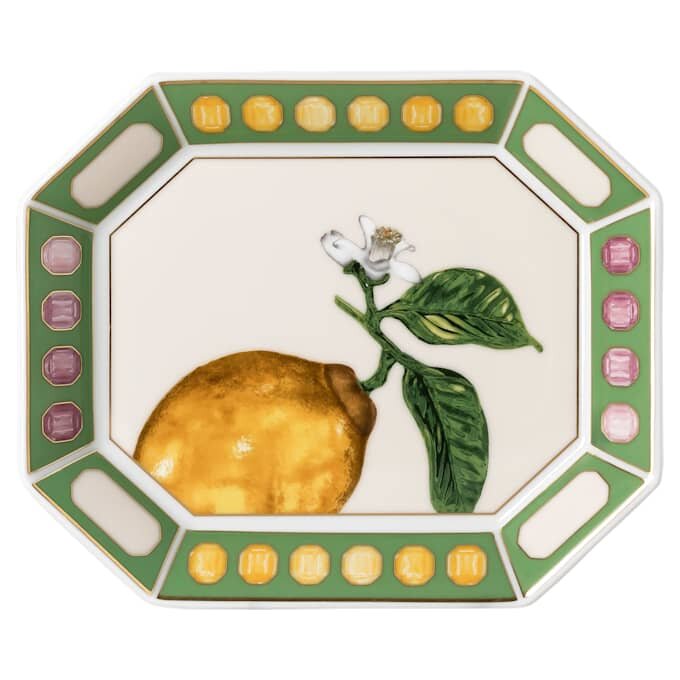Bandeja Idyllia de porcelana, motivo de cristales, color limón, pequeña, multicolor Bandeja Idyllia de porcelana, motivo de cristales, color limón, pequeña, multicolor