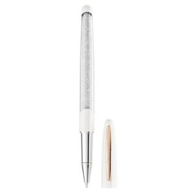 Bolígrafo roller Crystalline blanco, chapado en tono oro rosa