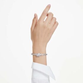 Brazalete Matrix con corte baguette, nudo, blanco, chapado en rodio