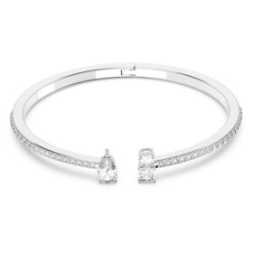 Brazalete Mesmera con cortes variados, blanco, chapado en rodio