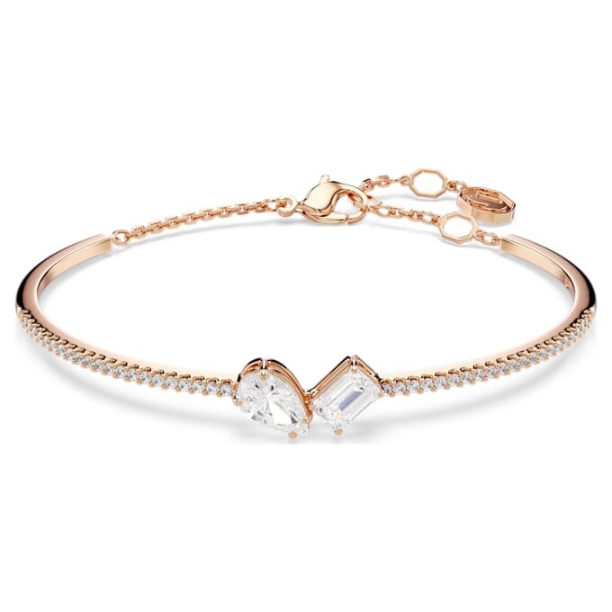 Brazalete Mesmera con cortes variados, blanco, chapado en tono oro rosa Brazalete Mesmera con cortes variados, blanco, chapado en tono oro rosa