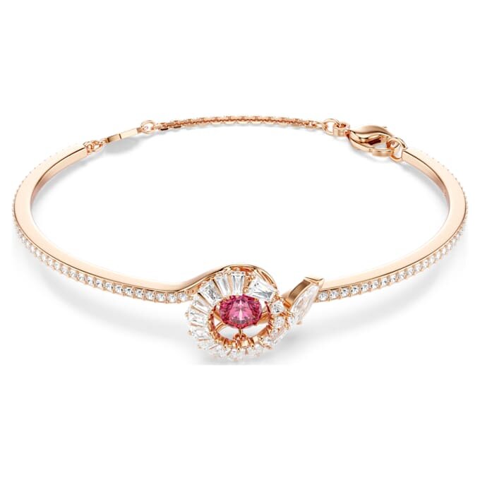 Brazalete tipo esclava con forma de serpiente y cortes mixtos, Año de la Serpiente, rojo, chapado en tono oro rosa