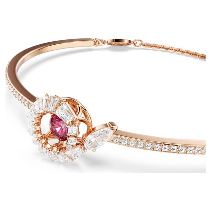 Brazalete tipo esclava con forma de serpiente y cortes mixtos, Año de la Serpiente, rojo, chapado en tono oro rosa