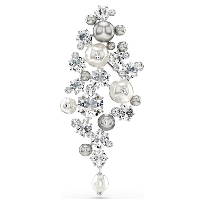 Broche Constella con perla de cristal, corte redondo, blanco, chapado en rodio Broche Constella con perla de cristal, corte redondo, blanco, chapado en rodio