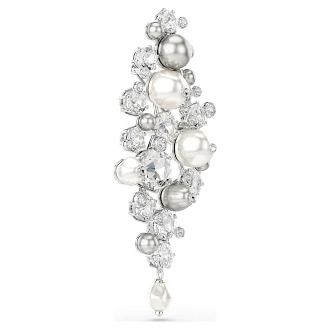 Broche Constella con perla de cristal, corte redondo, blanco, chapado en rodio Broche Constella con perla de cristal, corte redondo, blanco, chapado en rodio