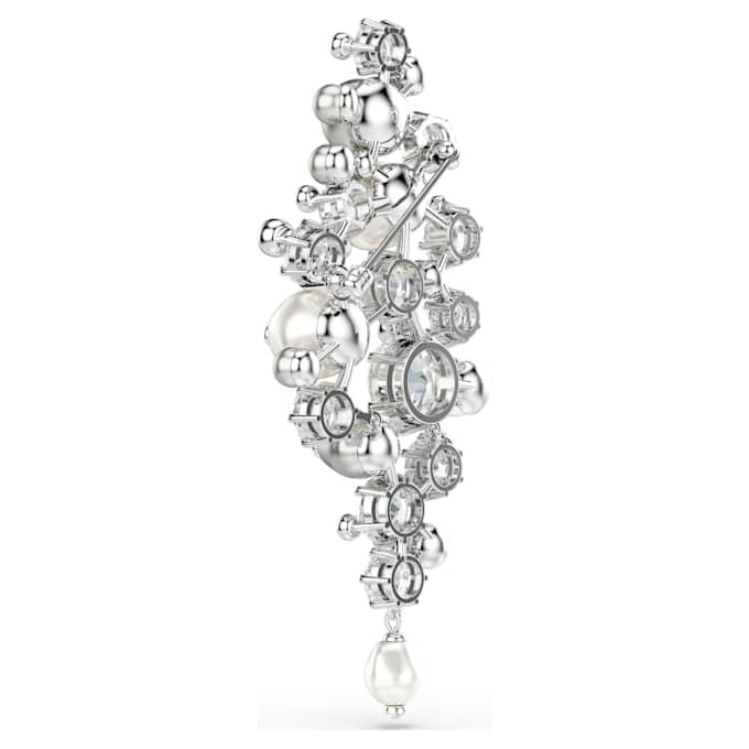 Broche Constella con perla de cristal, corte redondo, blanco, chapado en rodio Broche Constella con perla de cristal, corte redondo, blanco, chapado en rodio
