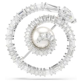 Broche de serpiente con perla de cristal, cortes variados, Año de la Serpiente, blanco, chapado en rodio