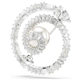 Broche de serpiente con perla de cristal, cortes variados, Año de la Serpiente, blanco, chapado en rodio