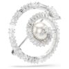 Broche de serpiente con perla de cristal, cortes variados, Año de la Serpiente, blanco, chapado en rodio Broche de serpiente con perla de cristal, cortes variados, Año de la Serpiente, blanco, chapado en rodio