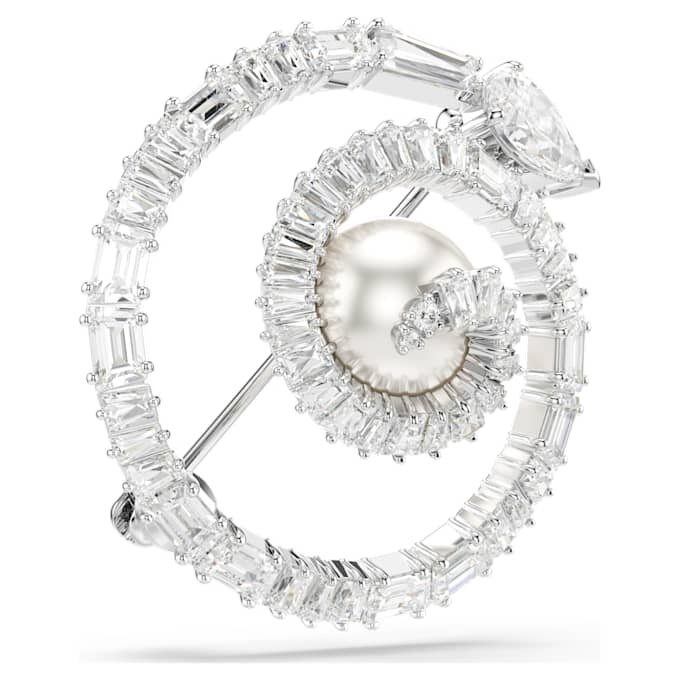Broche de serpiente con perla de cristal, cortes variados, Año de la Serpiente, blanco, chapado en rodio Broche de serpiente con perla de cristal, cortes variados, Año de la Serpiente, blanco, chapado en rodio