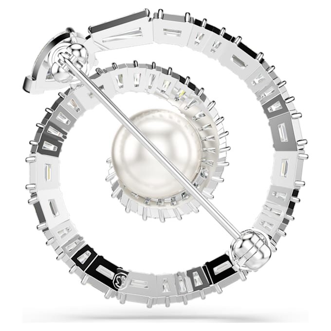 Broche de serpiente con perla de cristal, cortes variados, Año de la Serpiente, blanco, chapado en rodio Broche de serpiente con perla de cristal, cortes variados, Año de la Serpiente, blanco, chapado en rodio
