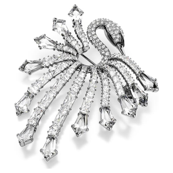 Broche «Swan» de la colección Vienna, blanco, chapado en rutenio Broche «Swan» de la colección Vienna, blanco, chapado en rutenio
