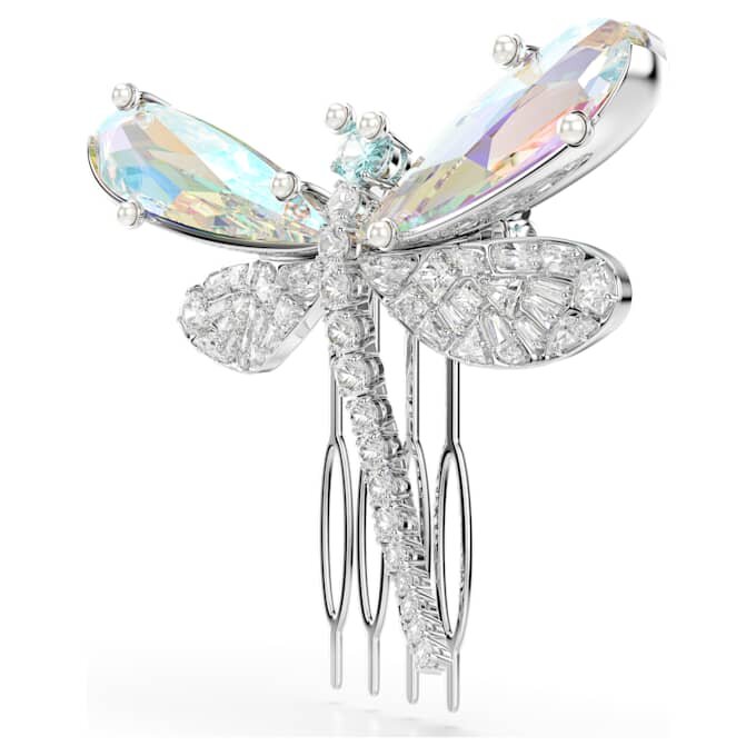 Broche y accesorio para el pelo de Ariana Grande x Swarovski: perla de cristal, cortes variados, libélula, blanco, chapado en rodio Broche y accesorio para el pelo de Ariana Grande x Swarovski: perla de cristal, cortes variados, libélula, blanco, chapado en rodio
