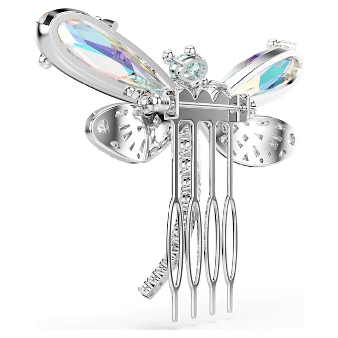 Broche y accesorio para el pelo de Ariana Grande x Swarovski: perla de cristal, cortes variados, libélula, blanco, chapado en rodio Broche y accesorio para el pelo de Ariana Grande x Swarovski: perla de cristal, cortes variados, libélula, blanco, chapado en rodio