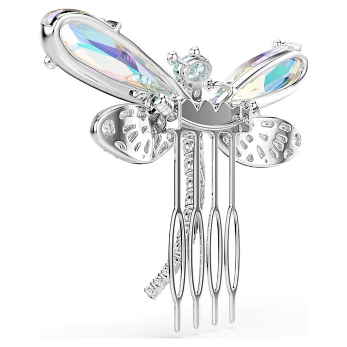 Broche y accesorio para el pelo de Ariana Grande x Swarovski: perla de cristal, cortes variados, libélula, blanco, chapado en rodio Broche y accesorio para el pelo de Ariana Grande x Swarovski: perla de cristal, cortes variados, libélula, blanco, chapado en rodio