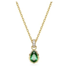 Colgante Chroma con corte en pera, verde, chapado en tono dorado