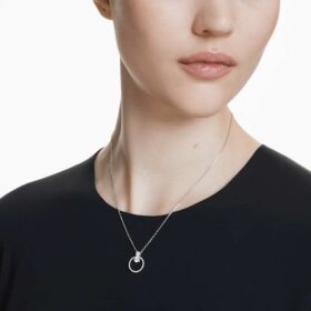 Colgante Constella con pavé, corte redondo, blanco, chapado en rodio